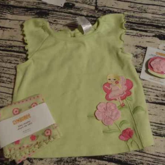 Gymboree Fairy Garden 18-24 Month Bike Shorts Green Shirt Hair Clip Outfit NWT